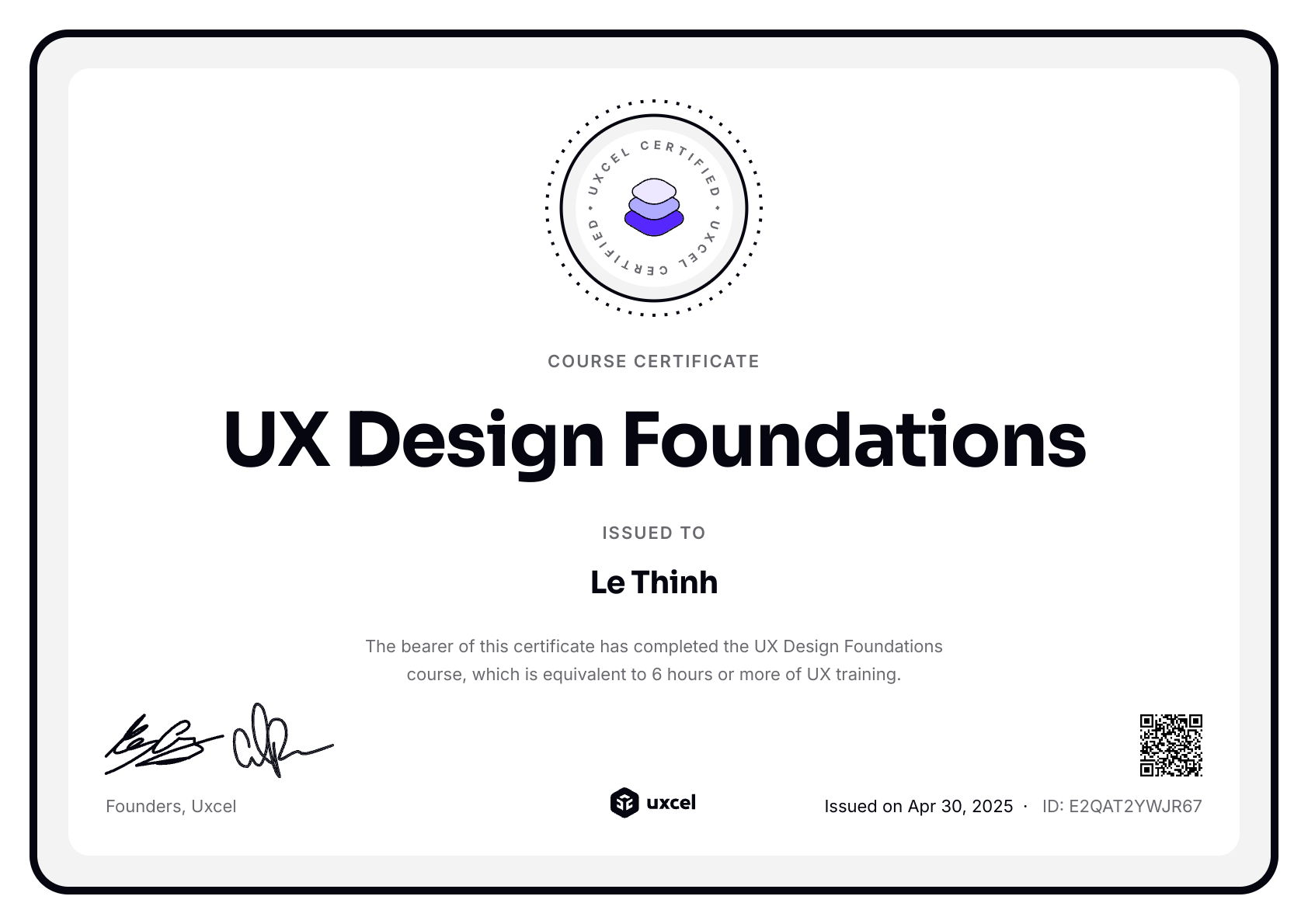 Le Thinh's certificate